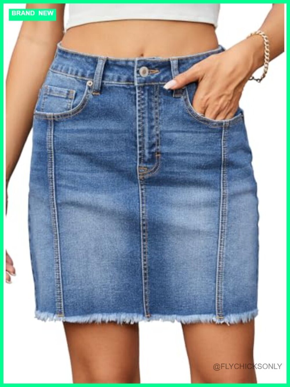 High Waist Stretch Raw Hem Denim Skirt Casual Mini Skirt